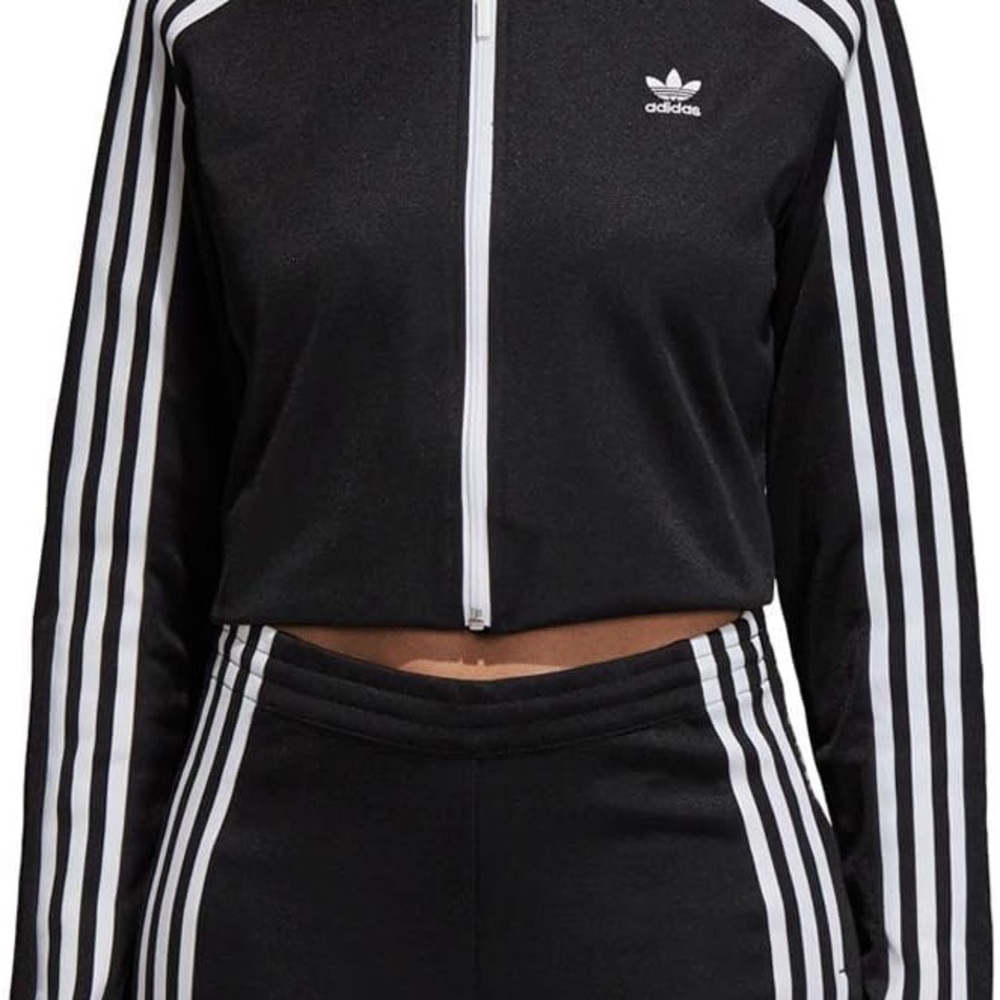Adidas Black and White Cropped Hoodie